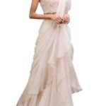 Saree Trends Women's Faux Georgette ready to wear Frill saree with unstitched blouse