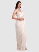 Women's Cotton Crochet Off-White Saree Without Blouse – Stunning Net Fix Embellishments, Indian Ethnic Wear for Women, Traditional Saree for Parties, Weddings, and Festivals - Image 5