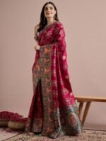 Pink Woven Viscose Saree with Unstitched Blouse - Image 3
