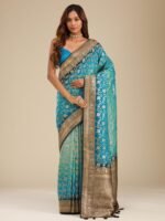 Turquoise Blue Zari Georgette Saree with Unstitched Blouse
