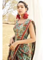 Block Printed Green Saree Dress - Image 3