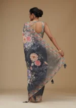 Grey Printed Tissue Saree - Image 2